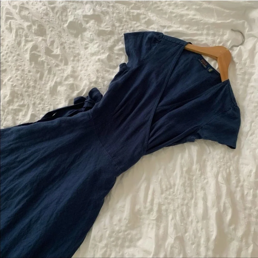 New Ralph Lauren Maxi Linen Navy Long Dress - Picture 10 of 16